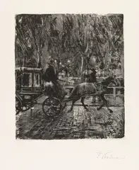 Franz Skarbina, Droschke im Regen, 1896, Lithograph