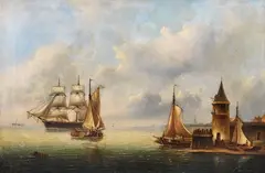 Govert van Emmerick, Segler vor einem Hafen, 1850, Oil on canvas