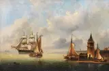 Govert van Emmerick, Segler vor einem Hafen, 1850, Oil on canvas