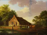 Jakobus Carolus Huysmans, Gehöft in bewaldeter Landschaft, Oil on panel