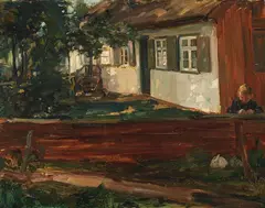 Hans Looschen, Bauernhaus mit Junge, 1900, Oil