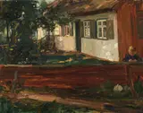 Hans Looschen, Bauernhaus mit Junge, 1900, Oil