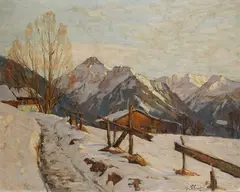 Robert Franz Curry, Winterliche Gebirgslandschaft, Oil