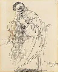 Marie Grimm beim Haareflechten by Ludwig Emil Grimm, 1832, Pen and ink drawing, sold Oct 2008