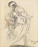 Ludwig Emil Grimm, Marie Grimm beim Haareflechten, 1832, Pen and ink drawing