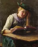 Emil Rau, Junges Mädchen in Tracht beim Lesen, 1920, Oil on canvas