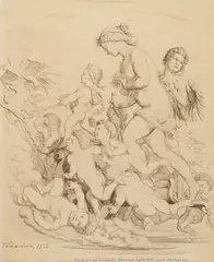 Venus kehrt nach dem Tode des Adonis nach Paphos heim (nach Shakespeare) by Teutwart Schmitson, 1853, Pencil drawing, sold Oct 2008
