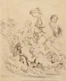 Teutwart Schmitson, Venus kehrt nach dem Tode des Adonis nach Paphos heim (nach Shakespeare), 1853, Pencil drawing
