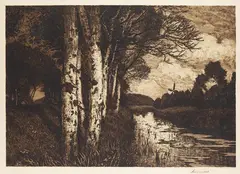 Landschaft bei Worpswede, Birken am Kanal by Hans am Ende, 1900, Etching, sold Oct 2008