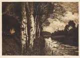 Hans am Ende, Landschaft bei Worpswede, Birken am Kanal, 1900, Etching