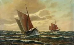 Franz Schaffner, Finkenwerder Fischkutter "HF 95" und Besan-Ewer "Pegasus", 1920, Oil on canvas