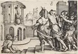 Georg Pencz, Der Magier Virgil im Korb, 1540, Engraving