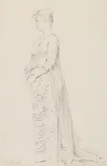 Eugen Klimsch, Skizze einer stehenden Dame nach links, Pencil drawing