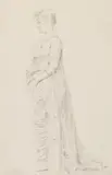 Eugen Klimsch, Skizze einer stehenden Dame nach links, Pencil drawing