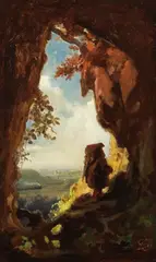 Carl Spitzweg, Gnom, Eisenbahn betrachtend (Gnomen), 1848, Oil on panel