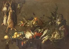 Adriaen van Utrecht, Küchenstillleben mit erlegtem Wild, Früchten und Gemüse, 1646, Oil on canvas