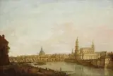 Bernardo Bellotto gen. Canaletto, Nach - Dresden vom rechten Elbufer unterhalb der Augustusbrücke, 1800, Oil on canvas