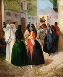 Johann Moritz Rugendas, Strassenszene in Lima, 1844, Oil on paper