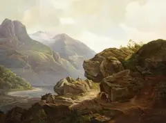Christian Morgenstern, Norwegische Landschaft mit Gebirgspfad und Seeufer, 1829, Oil on canvas