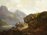 Christian Morgenstern, Norwegische Landschaft mit Gebirgspfad und Seeufer, 1829, Oil on canvas