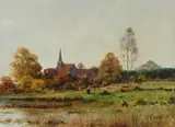 Eugène Galien-Laloue, Flusslandschaft mit Dorf