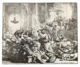 Christus die Händler aus dem Tempel treibend by Rembrandt Harmensz van Rijn, 1635, Etching, sold Apr 2008