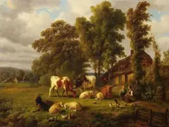 Ildephonse Stocquart, Ländliche Idylle, 1860, Oil on panel