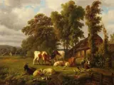 Ildephonse Stocquart, Ländliche Idylle, 1860, Oil on panel
