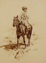 Franz Roubaud, Tartar zu Pferde, 1900, Brush and India ink drawing