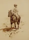 Franz Roubaud, Tartar zu Pferde, 1900, Brush and India ink drawing