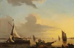 Jurriaan Andriessen, Zugeschrieben - Flussmündung mit Segelbooten, 1800, Oil on canvas