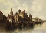 August von Siegen, Hafenansicht von Nijmwegen, Oil on canvas
