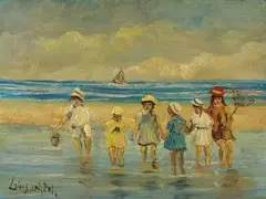 Louis van der Pol, Strandszene, Oil on panel