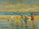 Louis van der Pol, Strandszene, Oil on panel