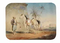 Joseph Heicke, Orientale mit Schimmel, 1850, Watercolour
