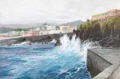 Hans Bohrdt, Küste bei Puerto Cruz, Orotava auf Teneriffa, 1924, Tempera