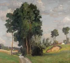 Richard Kaiser, Landschaft mit Weg und hohen Bäumen, 1910, Oil on canvas