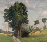 Richard Kaiser, Landschaft mit Weg und hohen Bäumen, 1910, Oil on canvas
