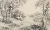 Friedrich Preller d. J., Partie an der Neiße im Park zu Muskau, Pencil drawing