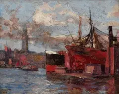 Henning Edens, Ansicht des Hamburger Hafens, 1926, Oil