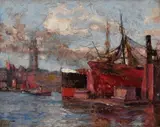 Henning Edens, Ansicht des Hamburger Hafens, 1926, Oil