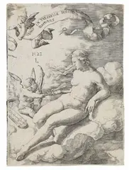 Venus und Amor by Lucas van Leyden, 1528, Engraving, sold Apr 2008