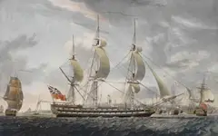 Robert Dodd, Englisches Kriegsschiff "H.M.S. Zeeland off Spithead", 1797, Etching and aquatint