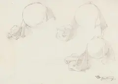 Draperien über einer Kugel by Carl Spitzweg, 1845, Pencil drawing, sold Apr 2008