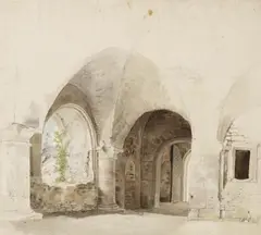 Bernhard Neher, Blick in das Kreuzgewölbe einer Klosterruine, Watercolour