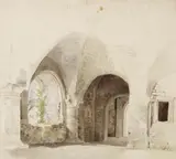Bernhard Neher, Blick in das Kreuzgewölbe einer Klosterruine, Watercolour