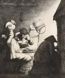 Johannes van Vliet, Geschmack (Die Pfannkuchenbäckerin), 1634, Etching