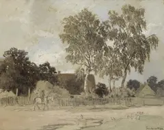 Philipp Röth, Dorfweg in Gern bei München, 1908, Chalk drawing