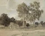 Philipp Röth, Dorfweg in Gern bei München, 1908, Chalk drawing