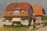 Erich Kips, 3 Arbeiten: Häuser. Findling. Hünengrab, 1900, Oil
